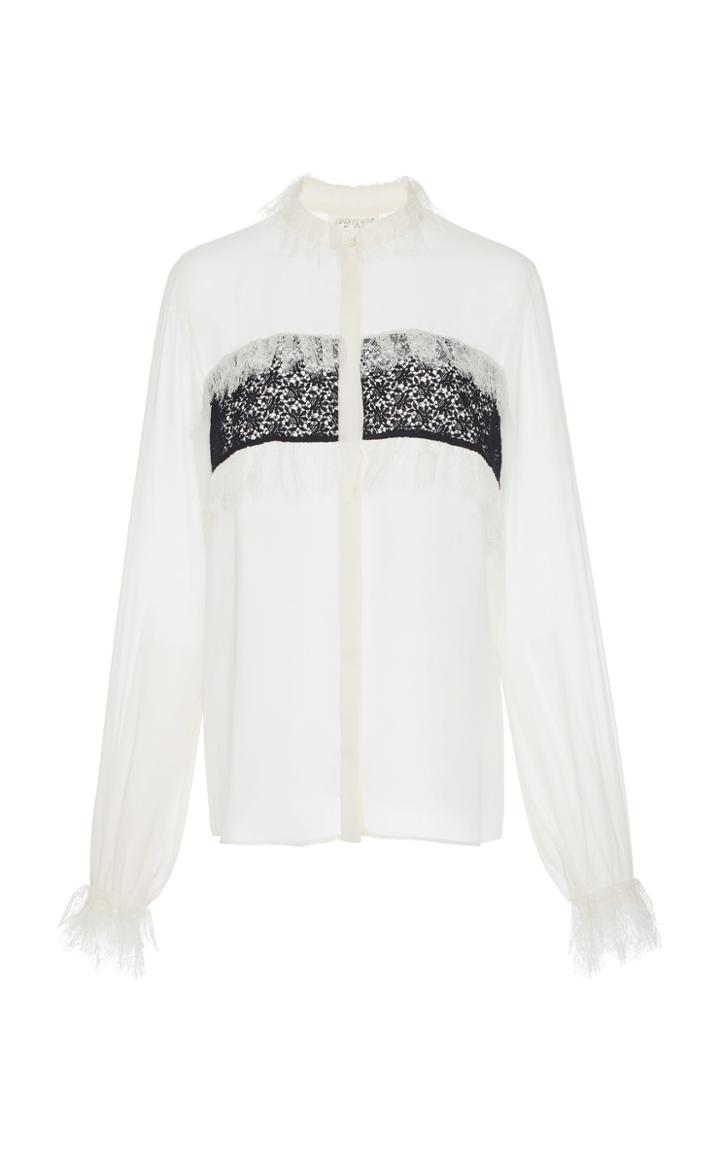 Giambattista Valli Silk Lace Paneled Blouse