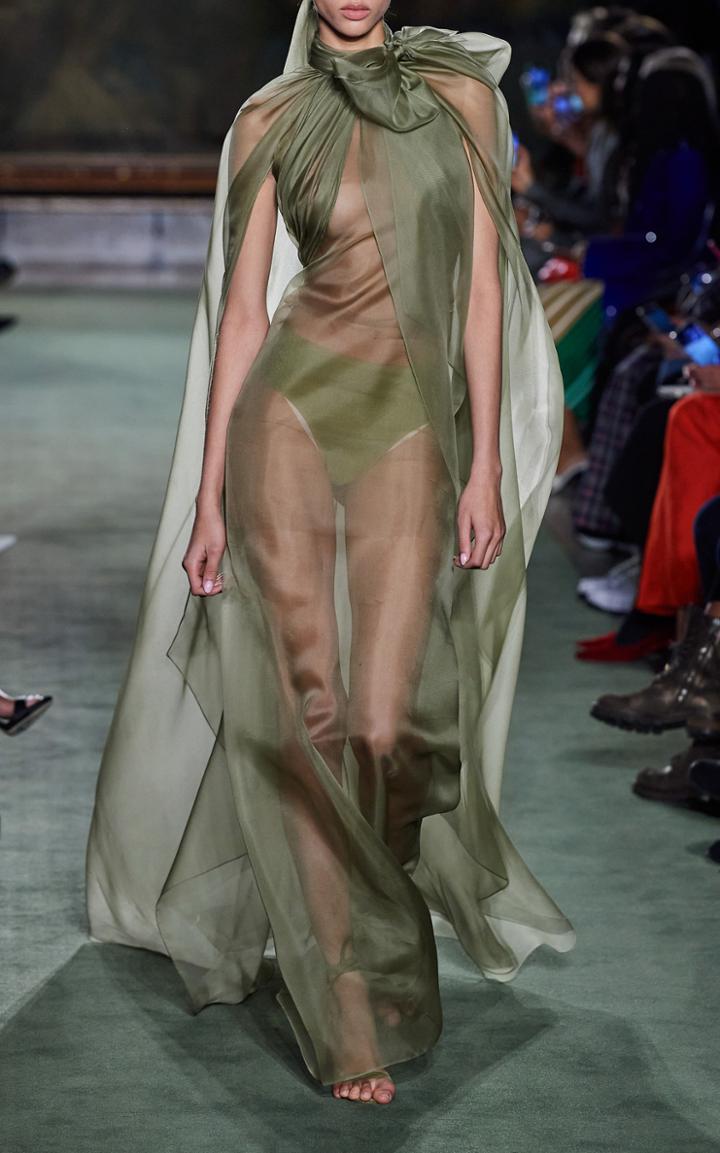 Moda Operandi Brandon Maxwell Tie-neck Silk Chiffon Gown