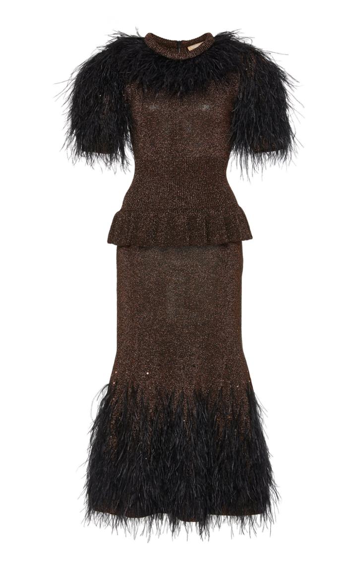 Michael Kors Collection Feather Embellished Peplum Dress