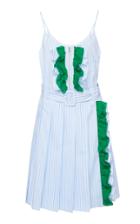 Prada Ruffled Striped Cotton Mini Dress