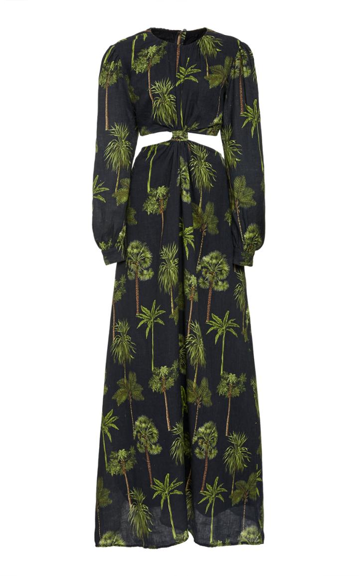 Agua By Agua Bendita Parana Tropico Cutout Printed Linen Maxi Dress