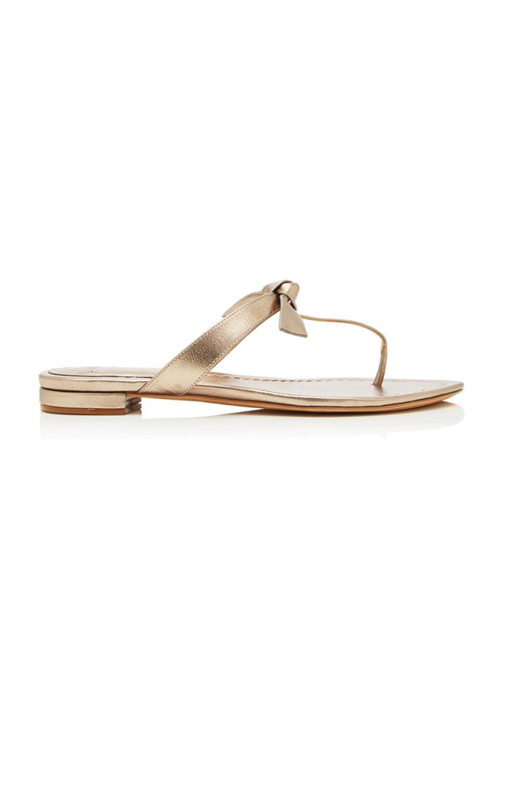 Alexandre Birman Clarita Bow-embellished Metallic Leather Sandals Size