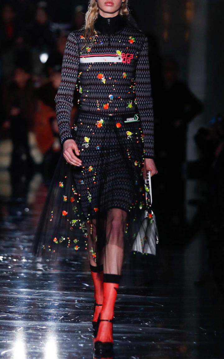 Prada Long Sleeve Chevron Dress