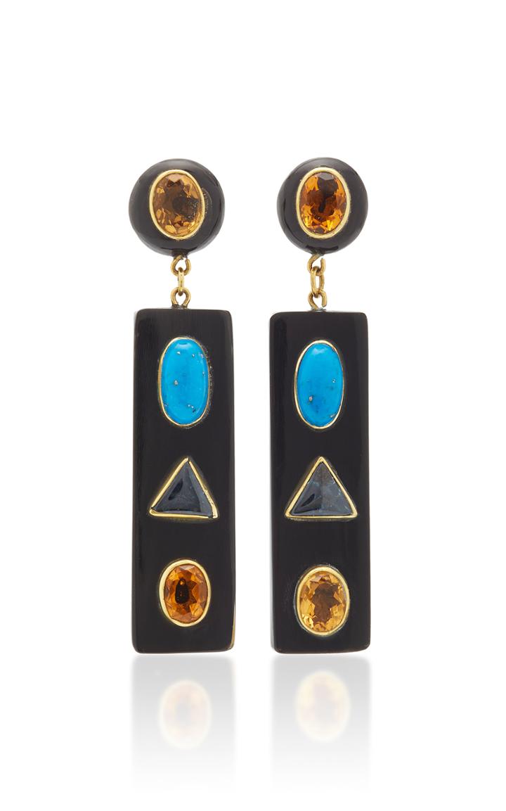 Ashley Pittman Ada Horn Multi-stone Gold-tone Earrings