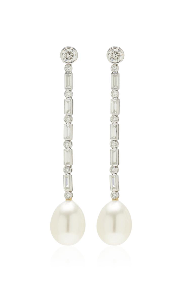 Moda Operandi Stephen Russell One Of A Kind Platinum, Diamond & Pearl Earrings