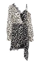 Self Portrait Asymmetric Two-tone Printed Satin Wrap Dress