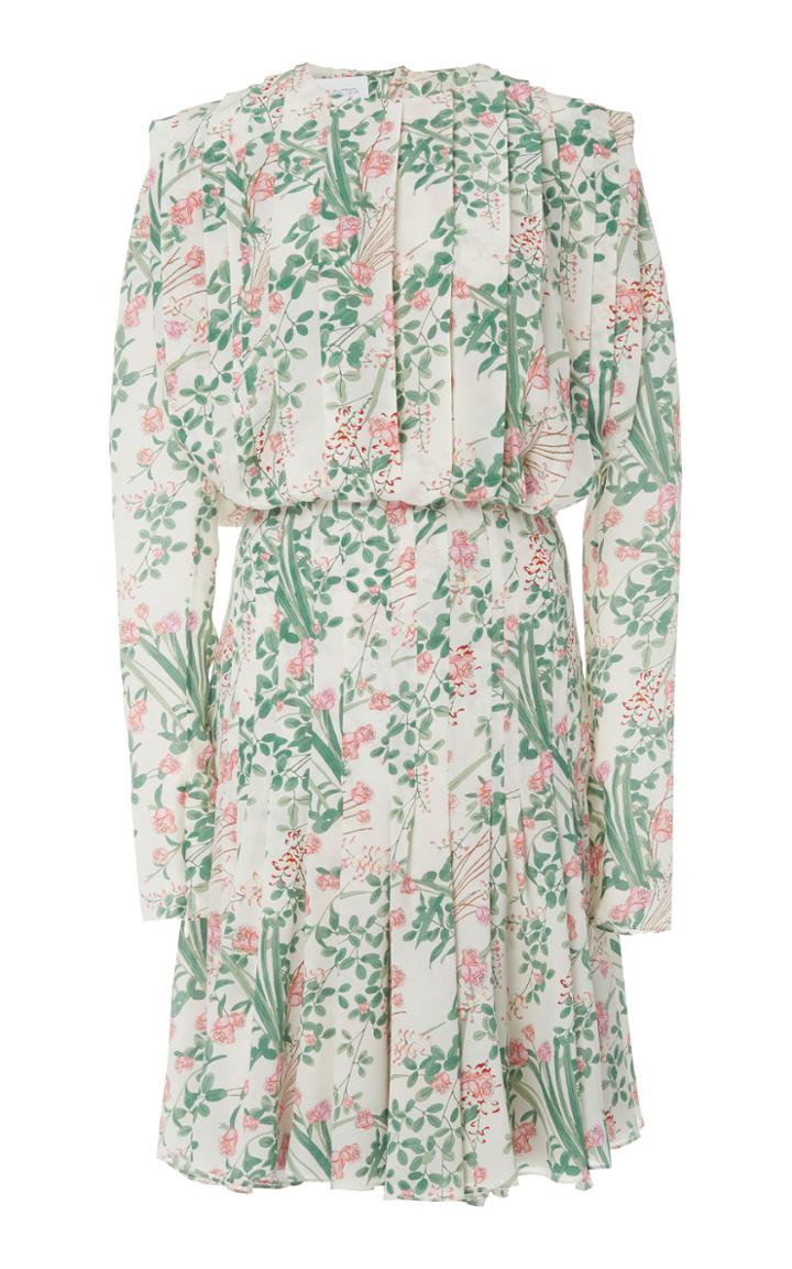 Giambattista Valli Floral Pleated Crepe Dress