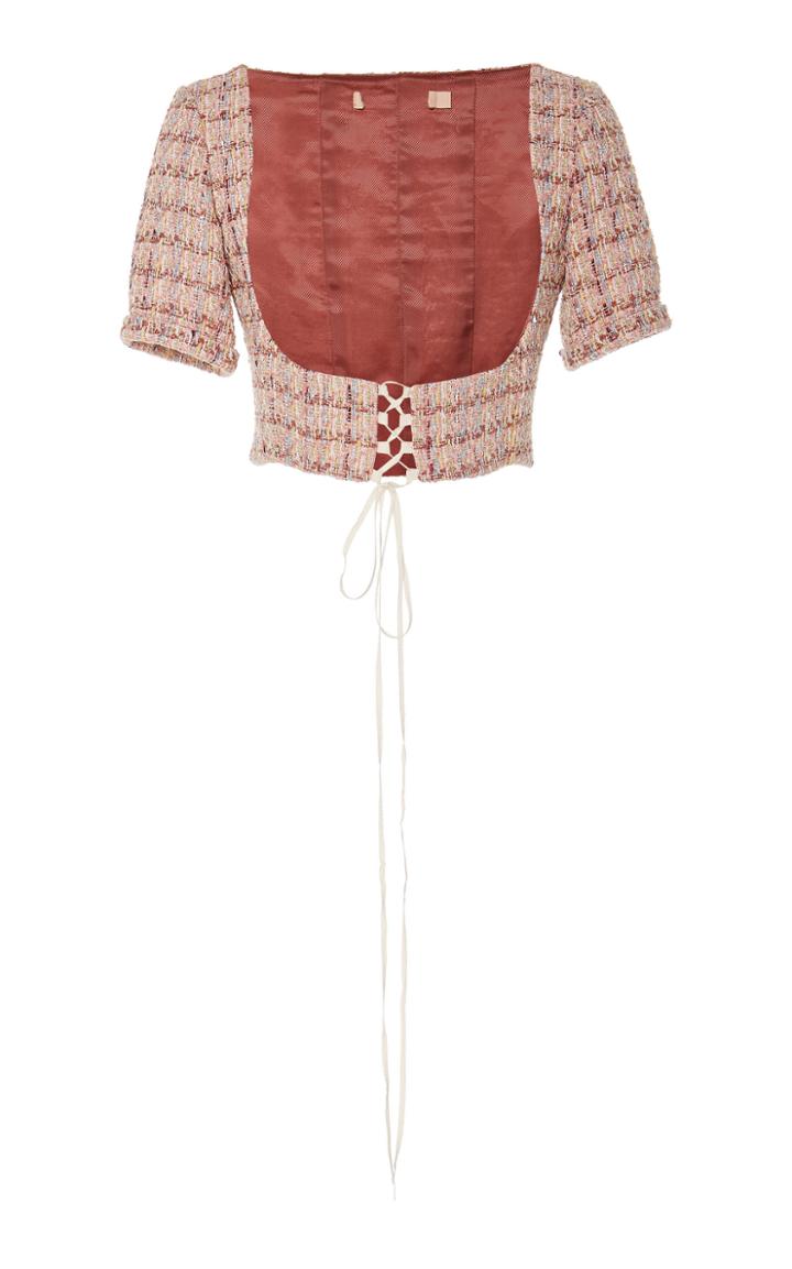Brock Collection Penguin Lace-up Corset Tweed Top