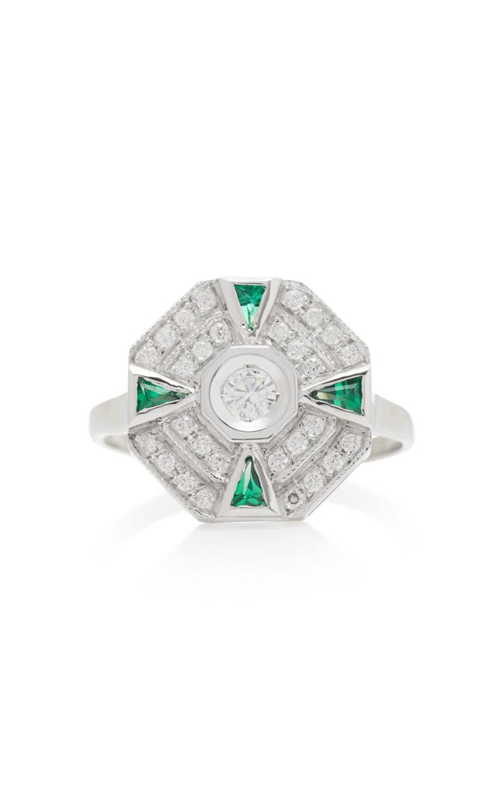 Melis Goral 18k White Gold, Diamond And Emerald Ring