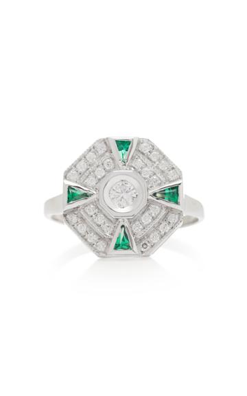 Melis Goral 18k White Gold, Diamond And Emerald Ring