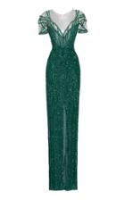 Pamella Roland Crystal-embellished Chiffon Gown