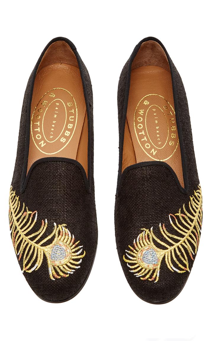 Stubbs & Wootton Peacock Metallic Black Slipper