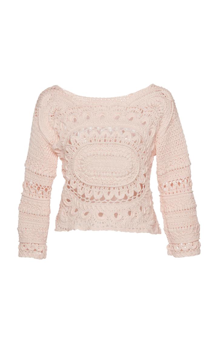 Alberta Ferretti Eyelet Cotton Knit Long Sleeve Top