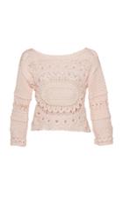 Alberta Ferretti Eyelet Cotton Knit Long Sleeve Top