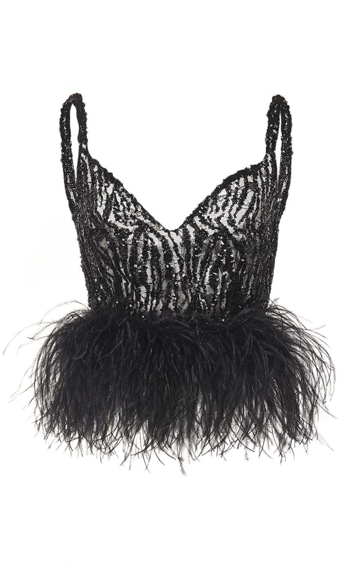 16arlington V-neck Feather-hem Cropped Lace Top