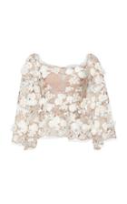 Luisa Beccaria Tulle Embroidered Flowers Top
