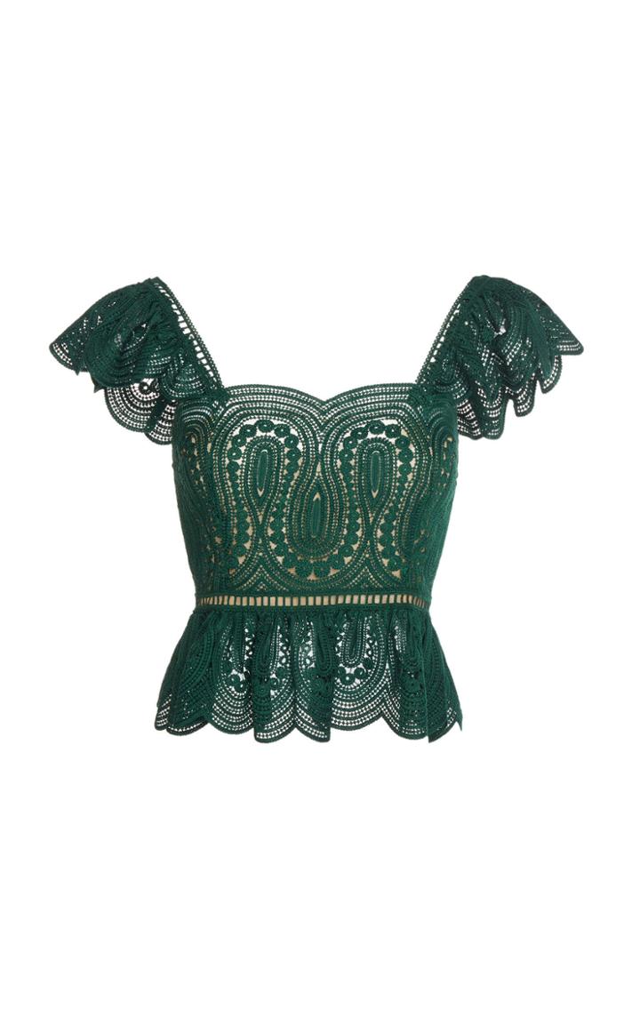 Costarellos Silk Chiffon And Lace Trim Top