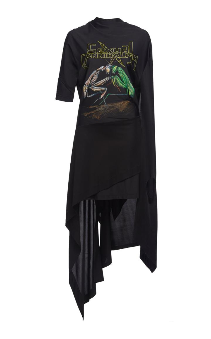 Christopher Kane Draped One Sleeve Satin T-shirt Dress