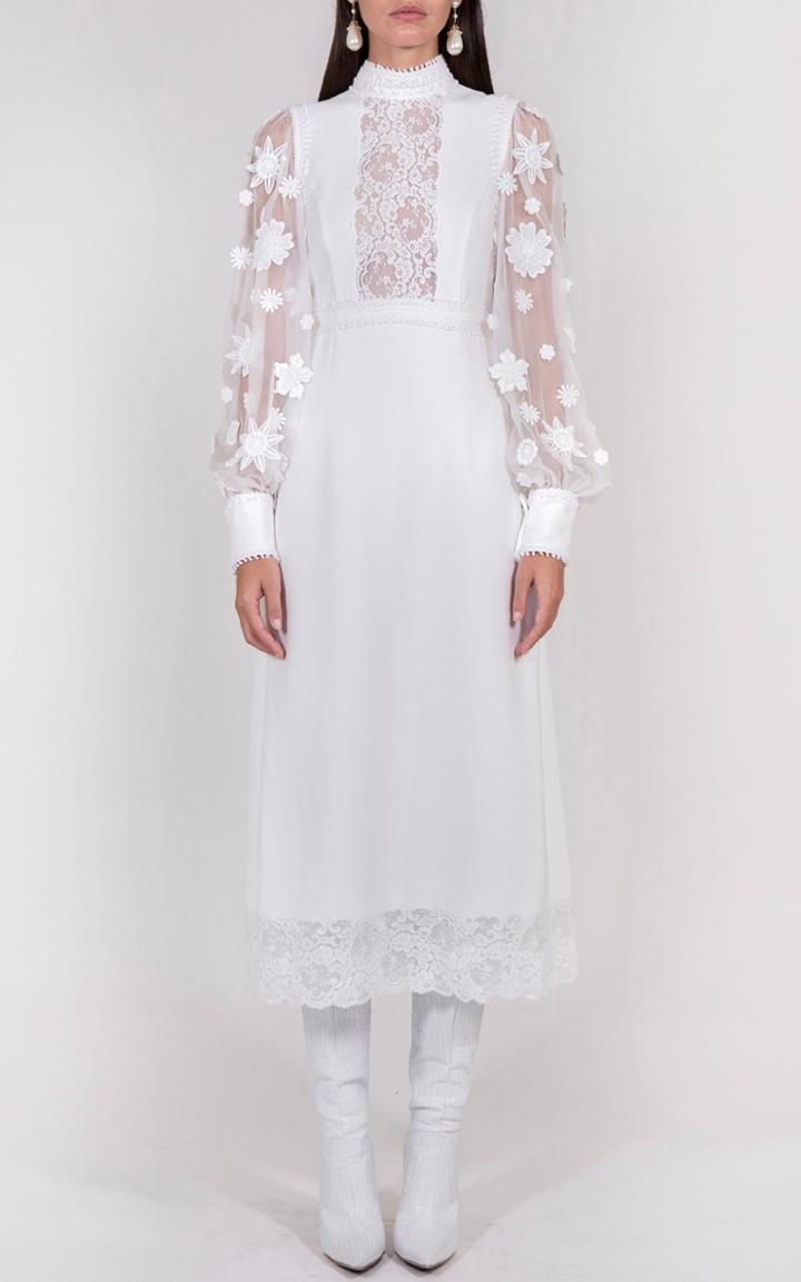 Moda Operandi Andrew Gn Embroidered Paneled Chiffon Midi Dress