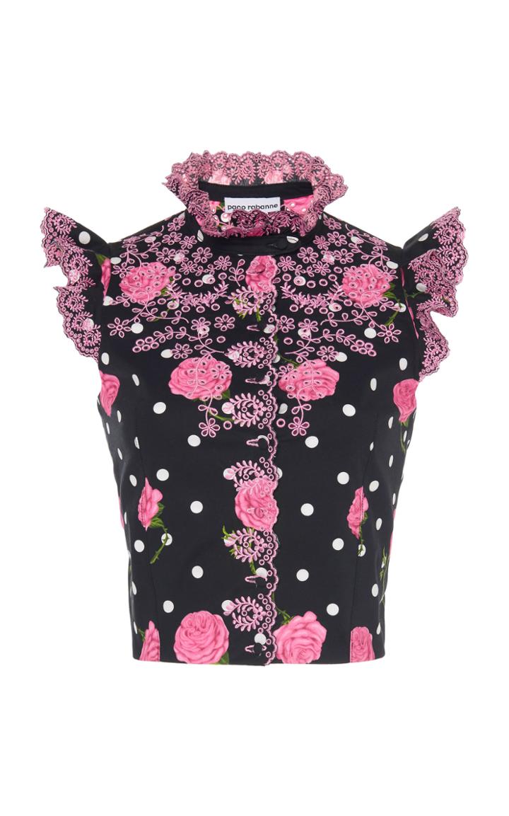 Paco Rabanne Lace-trimmed Broderie Anglaise Cotton-poplin Blouse