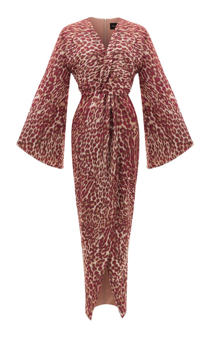 Rasario Twisted-front Leopard Print Chiffon Gown