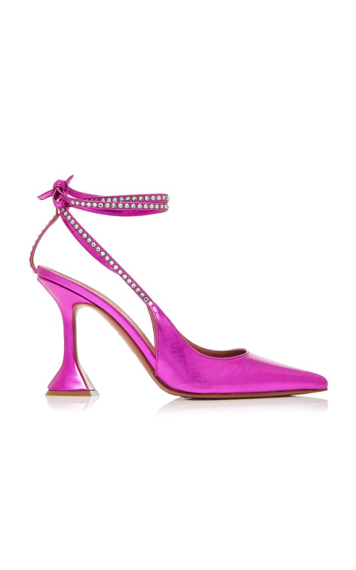 Amina Muaddi Karma Crystal-embellished Leather Pumps