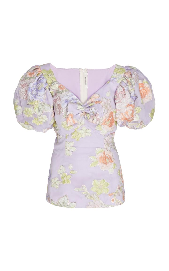 Moda Operandi Rodarte Floral Metallic Jacquard Puff Sleeve Blouse Size: 0