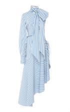 Oscar De La Renta Asymmetric One Sleeve Stripe Midi Dress With Tie At Neck
