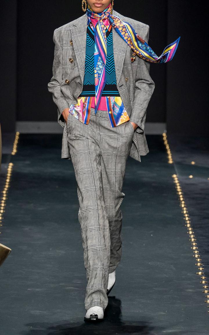 Versace Double Breasted Wool Check Blazer