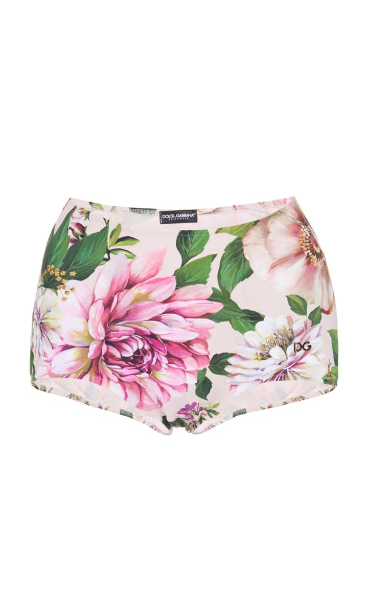 Dolce & Gabbana Floral-print High-rise Bikini Bottoms