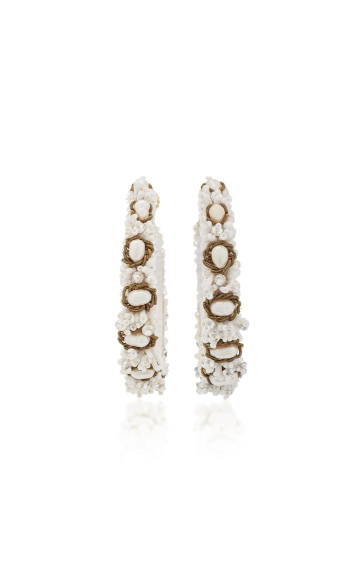 Ranjana Khan M'o Exclusive White Beaded Hoop Earrings