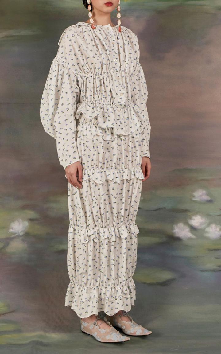 Moda Operandi Yuhan Wang Floral Ruched Cotton Skirt