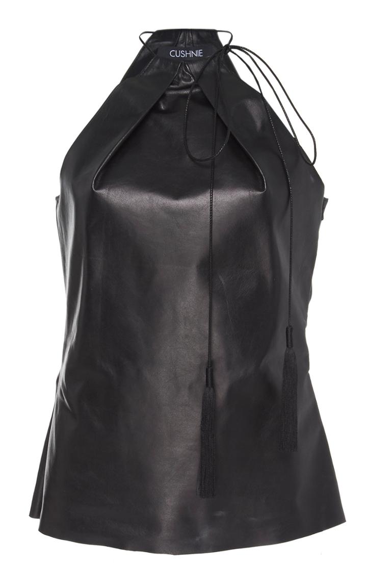 Cushnie Tassel-embellished Halter Leather Top