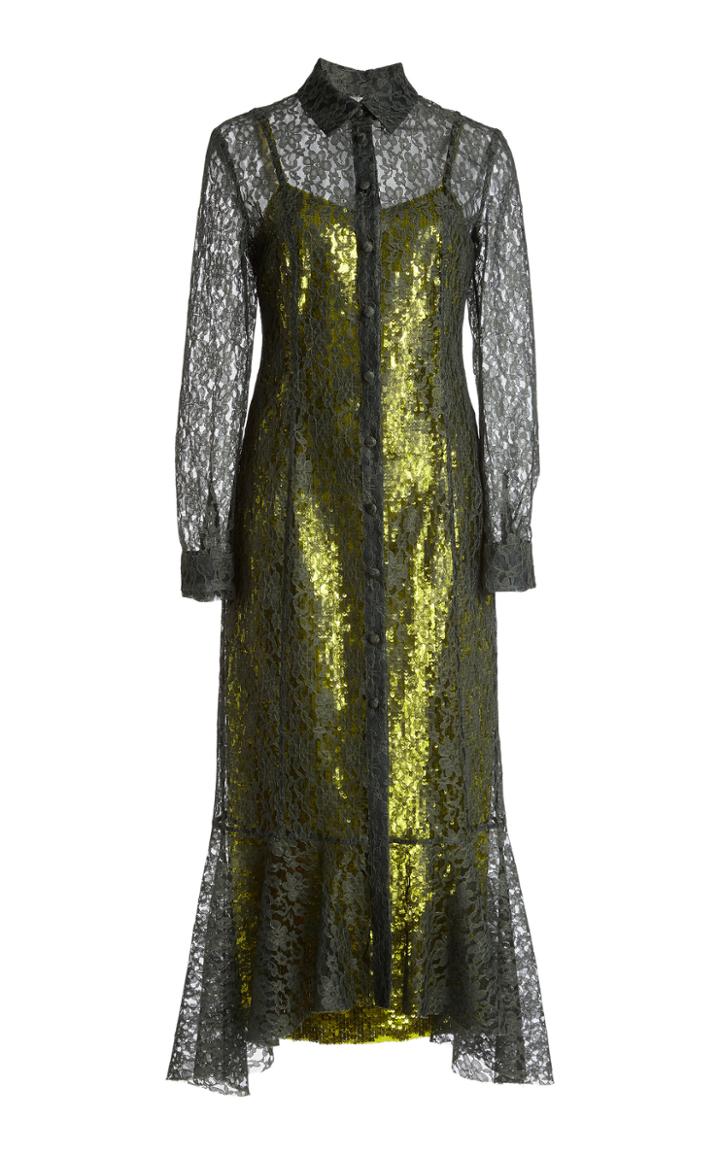 Moda Operandi Huishan Zhang Hesper Sequin-detailed Lace Midi Shirt Dress