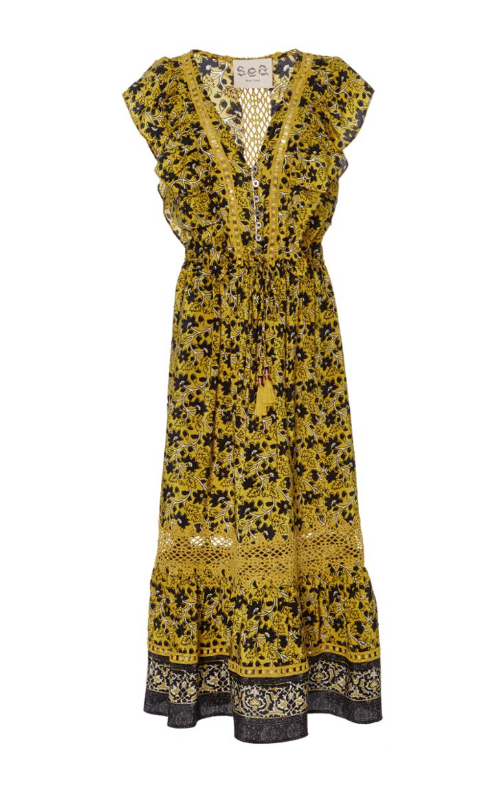 Sea Carine Border Print Ruffled Dress