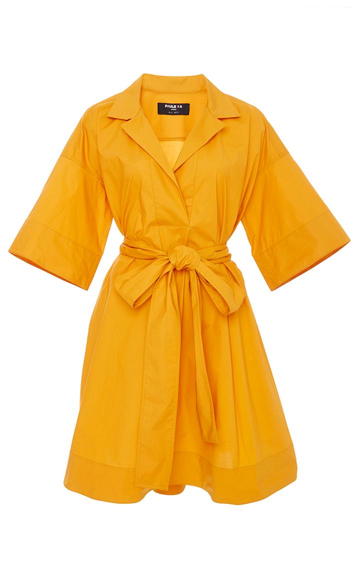 Paule Ka Short Sleeve Cotton Poplin Dress With Self Belt