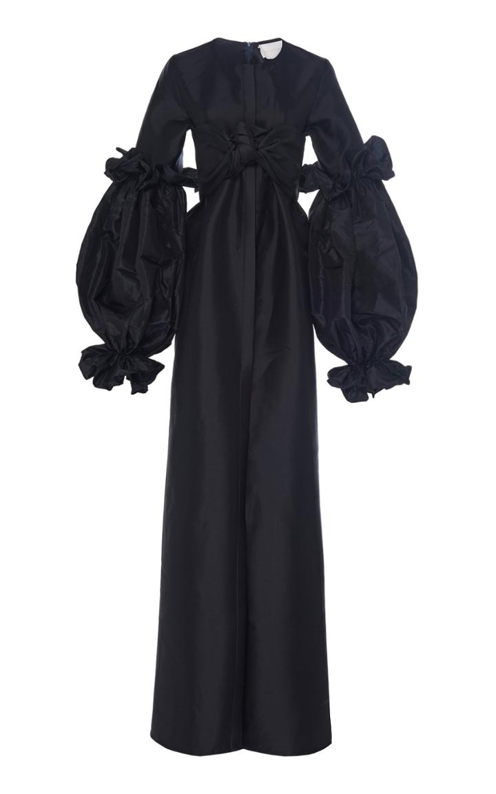 Leal Daccarett Ninfa Front-tie Cady Silk-blend Shirt-dress With Puffed Sleeves