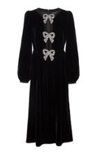 Saloni Camille Embellished Bow-accented Velvet Midi Dress