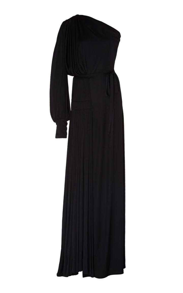 Oscar De La Renta One-shoulder Pleated Chiffon Gown