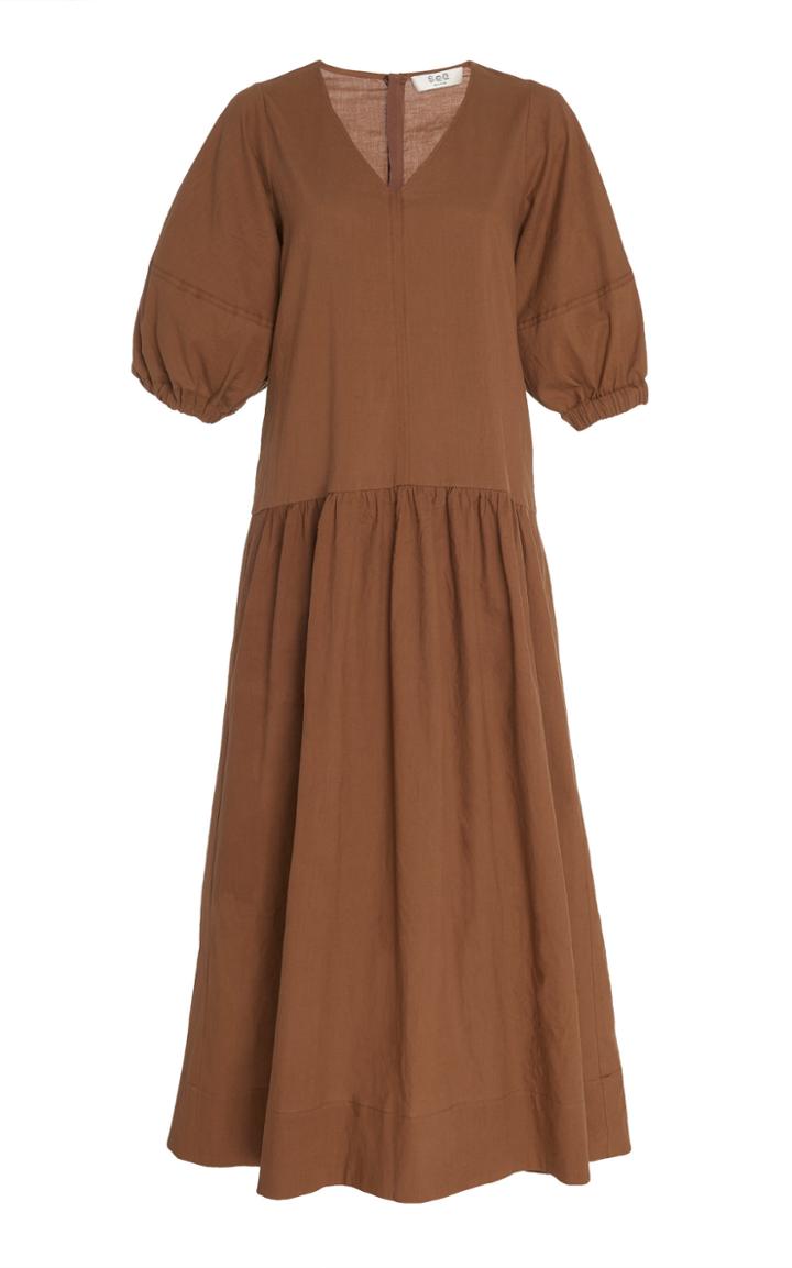 Sea V-neck Cotton Midi Dress