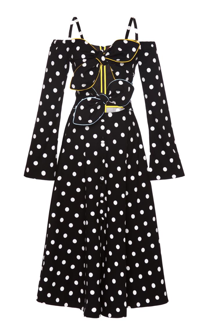 Marianna Senchina Off The Shoulder Polka Dot Midi Dress