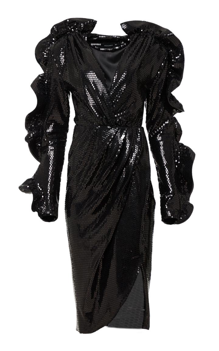 Moda Operandi Mach & Mach Ruffled Sleeve Midi Dress Size: Xl