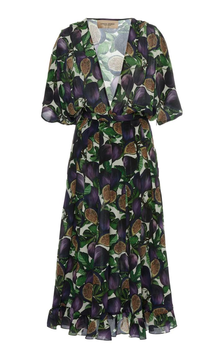 Adriana Degreas Fig Frilled Silk Midi Dress