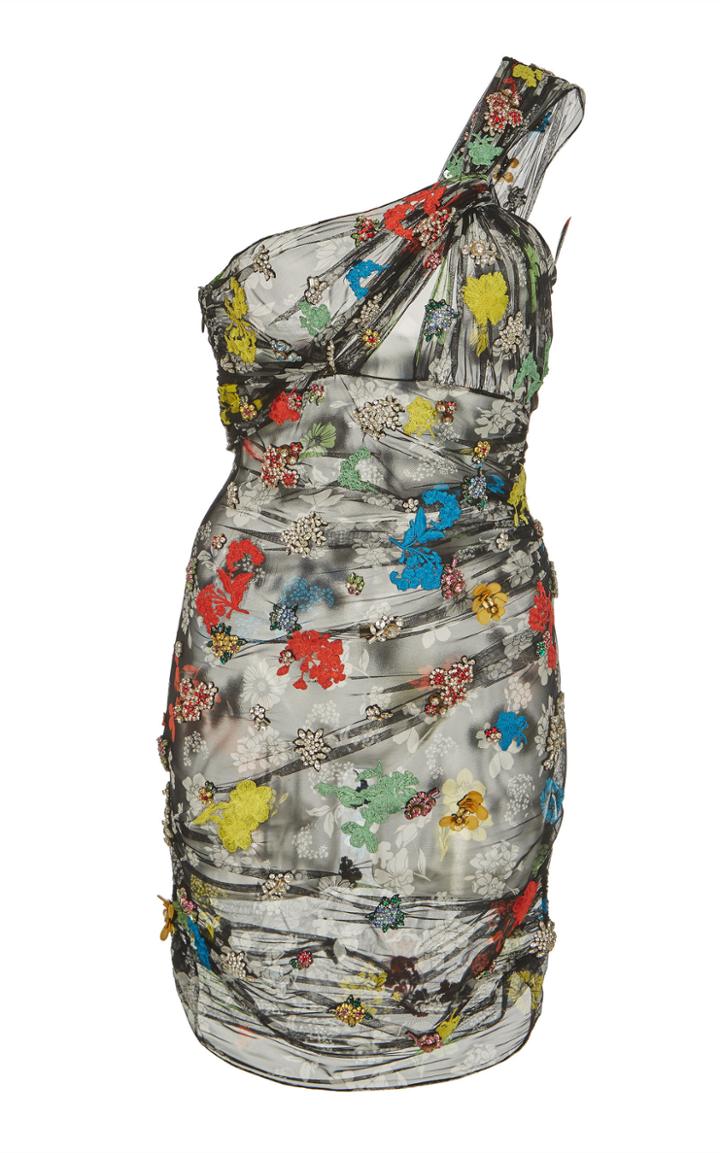 Versace Floral One-shoulder Tulle Dress