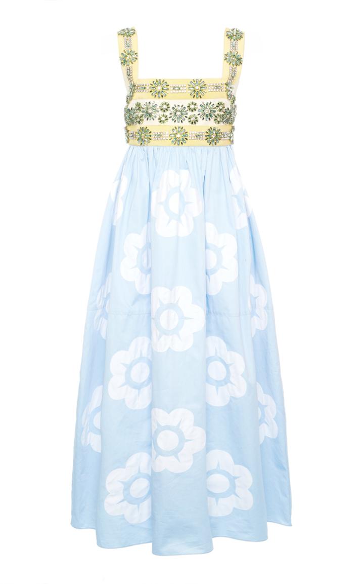 Moda Operandi Miu Miu Floral Applique Pleated Crepe Dress Size: 36