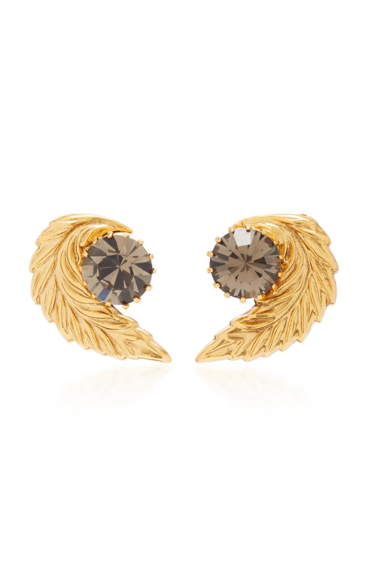 Nicole Romano 18k Gold-plated Leaf Crystal Stud Earrings