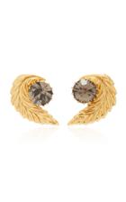 Nicole Romano 18k Gold-plated Leaf Crystal Stud Earrings