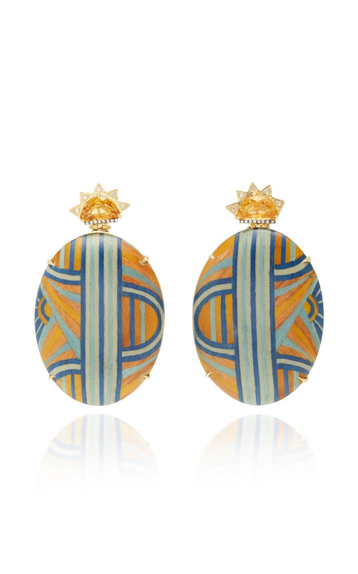 Silvia Furmanovich Marquetry Blue And Yellow Oval Earrings