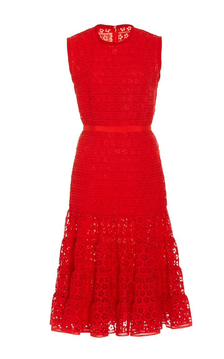 Giambattista Valli Short Sleeve Floral Cutwork Dress