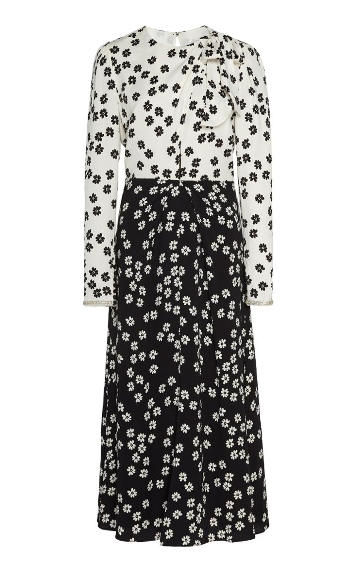 Self Portrait Two-tone Floral-print Crepe Midi Dress